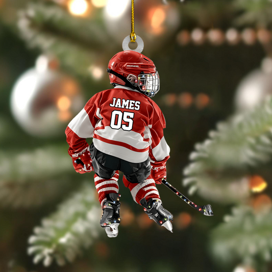 Personalized Hockey Player Ornament – Custom Name & Number Youth Ice Hockey Christmas Decoration Ornament
