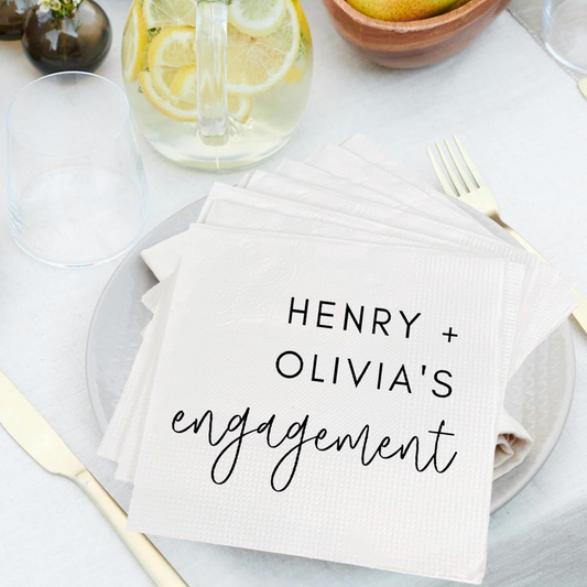 We're Engaged Napkins Engagement Party Decorations Custom Wedding Napkins Cocktail With Name Rehearsal Dinner Wedding Party Decorations
