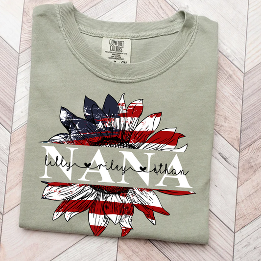 Comfort Colors® Grandma Flower Flag USA Shirt, Gift For Grandma T-Shirt