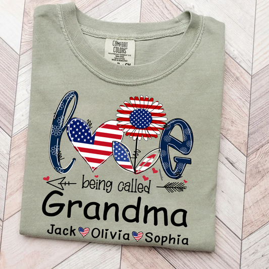 Comfort Colors® I Love Being Grandma With Grandkids Flower USA Shirt, Gift For Grandma T-Shirt