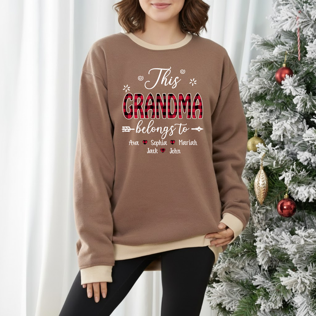 Personalized This Grandma Belongs To Sweatshirt with Kids’ Names – Custom Family Name Sweater for Grandma Mama Mimi Grammy – Cozy Holiday Gift