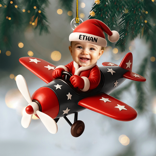 Personalized Baby Pilot Ornament 2025 – Custom Photo & Name Airplane Ornament, Baby’s First Christmas Gift Ornament