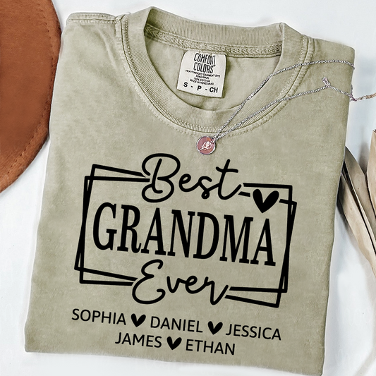 Comfort Colors Best Grandma Ever Personalized T Shirt with Heart Icons, Custom Family Gift Shirt for Grandma