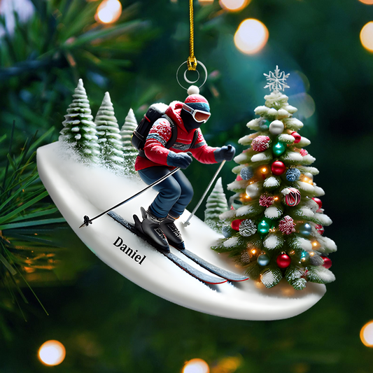 Custom Skiing Ornament – Personalized Snow Ski Ornament 2025 with Name, Winter Christmas Tree Decoration Ornament