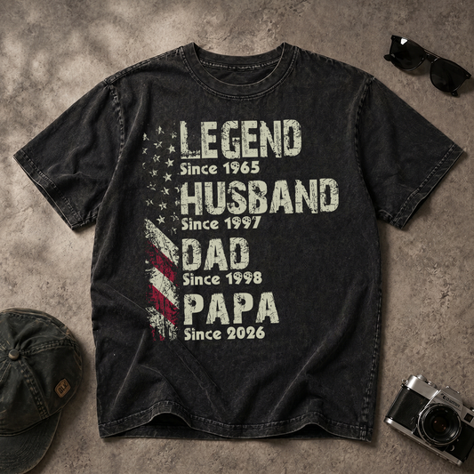 Personalized Papa Mineral Wash Shirt, Legend Husband Dad Papa Since Year Custom T Shirt, American Flag Grandpa Shirt, Fathers Day Gift for Papa Grandfather