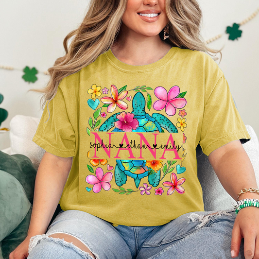 Comfort Colors® Nana Turtle Summer Flower And Grandkids 2025 Shirt