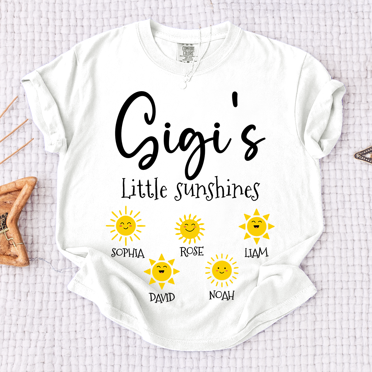 Comfort Colors® Personalized Gigi Shirt with Grandkids Names, Gigi's Little Sunshines Tee, Custom Grandma Shirt, Family Gift from Grandchildren