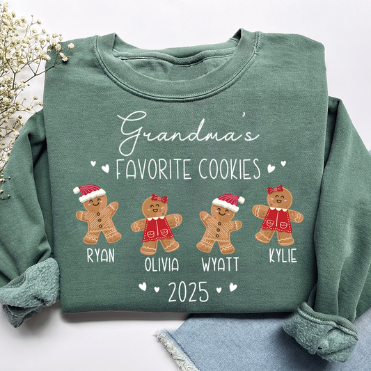 Personalized Grandma’s Favorite Cookies Sweatshirt, Custom Gingerbread Kids Names