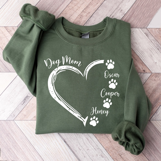 Personalized Dog Mom Heart Sweatshirt, Personalized Dog Name Hoodie, Dog Mom Gift, Gift For Dog Lover