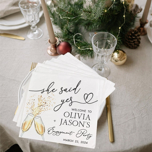 Welcome to Engagement Party Napkins She Said Yes We're Engaged Custom Wedding Napkins Cocktail Napkin Pack Wedding Party Decorations