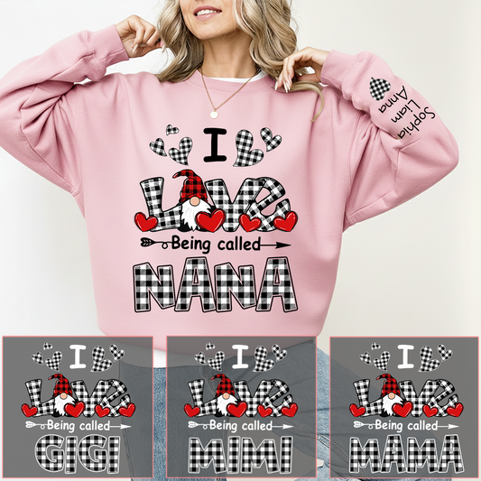 I Love Being Called Nana Sweatshirt, Gingham Heart Gnome, For Gift Valentine Grandma And Kids