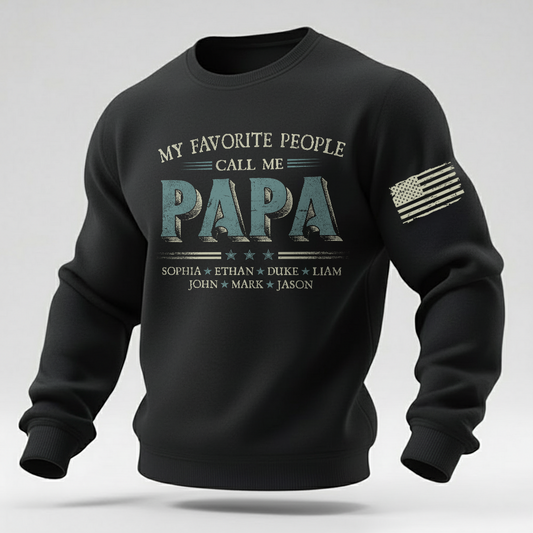 Custom Papa Crewneck Sweatshirt With Children Names, Personalized Dad Family Shirt