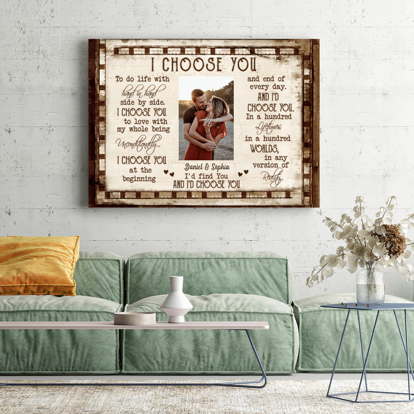 Personalized I Choose You Couple Wall Art With Photo And Names, Romantic Love Quote Home Decor Poster