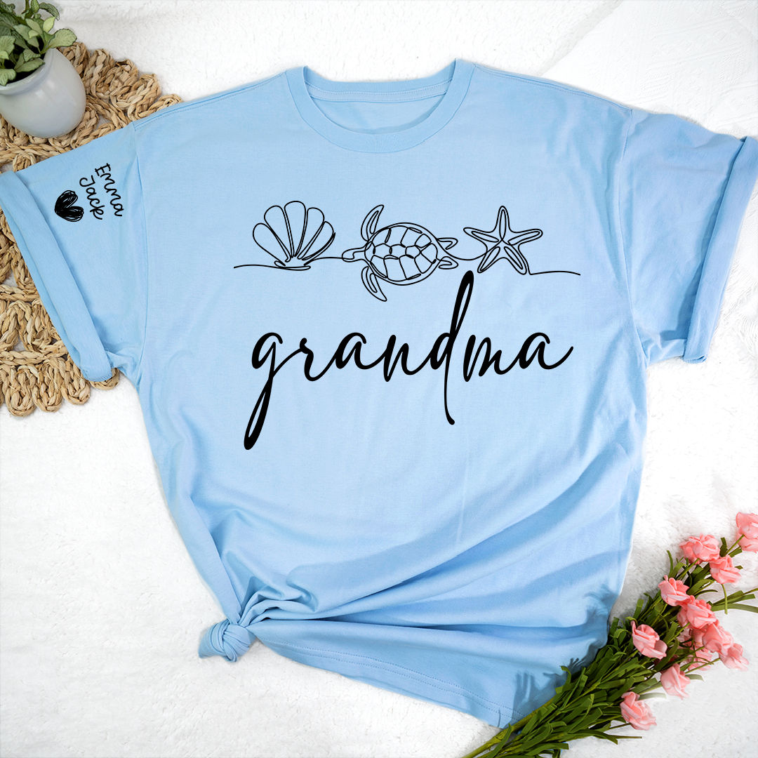 Grandma Coastal Sea Animal T-Shirt, Fun Summer Beach Graphic Tee For Gift Grandma And Kids
