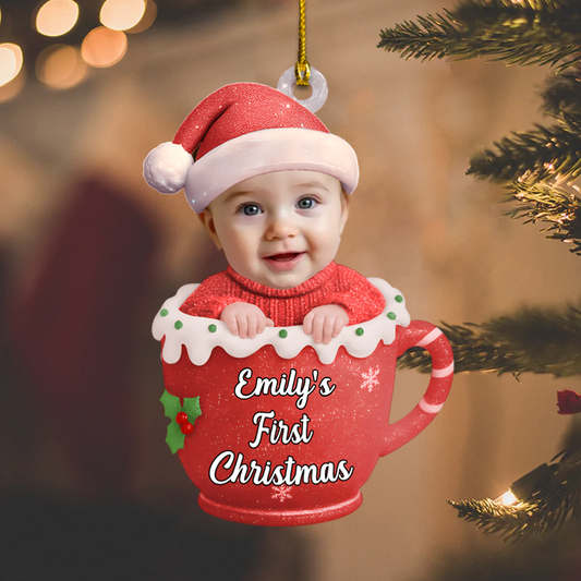 Personalized Baby’s First Christmas Ornament 2025 – Custom Photo Baby in Cup Decoration for Newborns Ornament