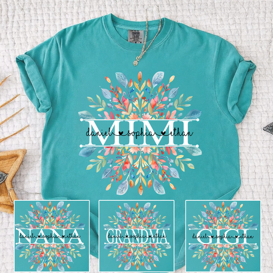 Comfort Colors Personalized Mimi Shirt with Floral Design – Custom Family Name Shirt for Grandma