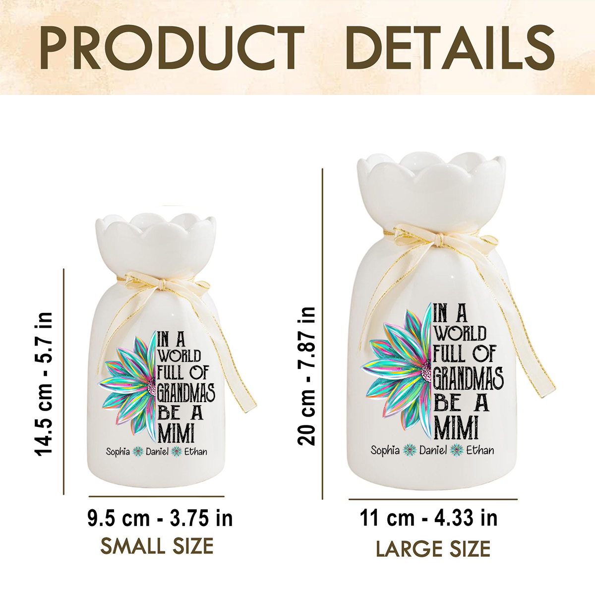 Personalized 'In a World Full of Grandmas Be a Mimi' Flower Vase, Custom Gift for Mimi with Grandkids' Names, Perfect for Mother's Day