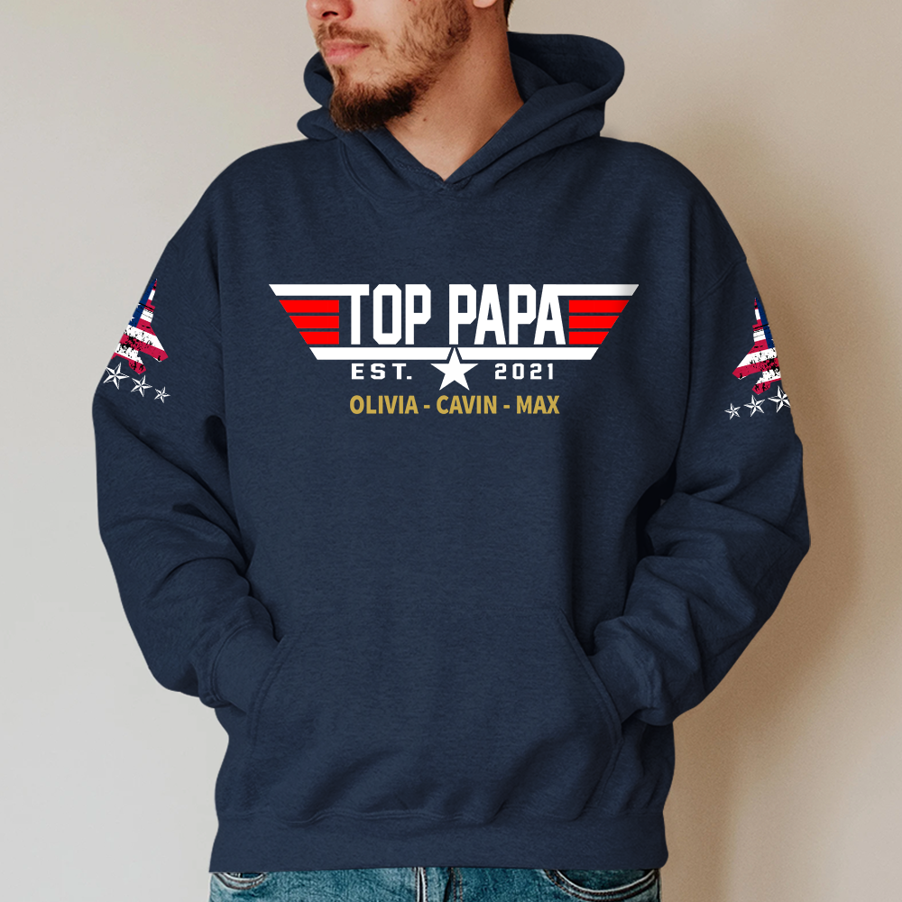 Top Papa Est, Personalized Papa, Grandpa's Birthday, Father's Day Gift Hoodie