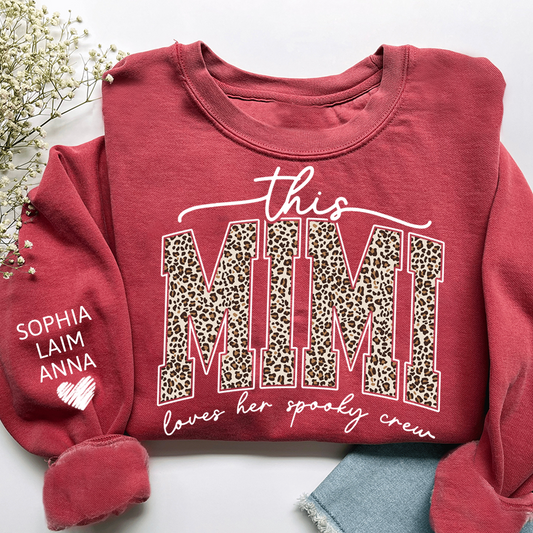 Custom Leopard This Mimi Love Her Spooky Crew, Grandma Sweatshirt with Kids’ Names