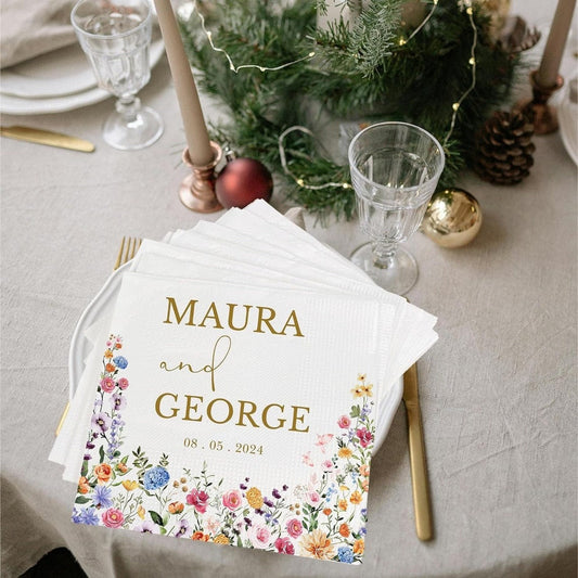 Personalized Wedding Napkins | Custom Wedding Napkins | Floral Cocktail Napkins | Save The Date | Dinner Bridal Shower Engagement Party