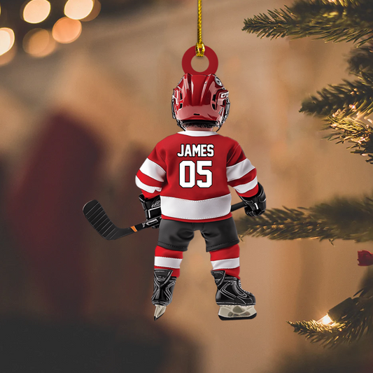 Personalized Hockey Player Ornament – Custom Name & Jersey Number Christmas Decoration, Great Gift for Youth and Adult Hockey Fans Ornament