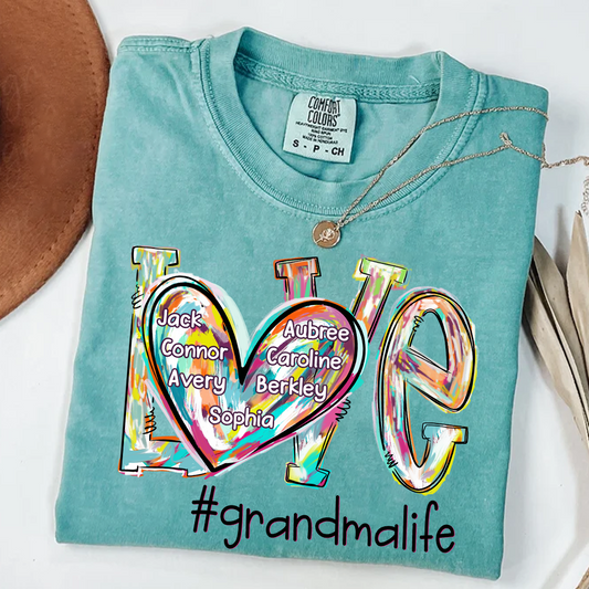 Comfort Colors® Love Grandma Color T-Shirt, Custom Grandma With Grandkids Shirt
