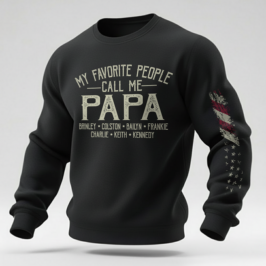 Papa Sweatshirt Personalized With Children Names, Classic Dad Grandpa Crewneck