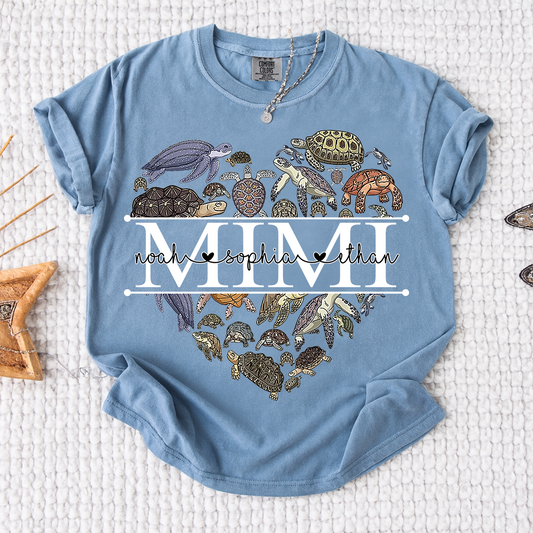 Comfort Colors® Mimi Turtle T-Shirt for Grandma Personalized Gift with Kids’ Names