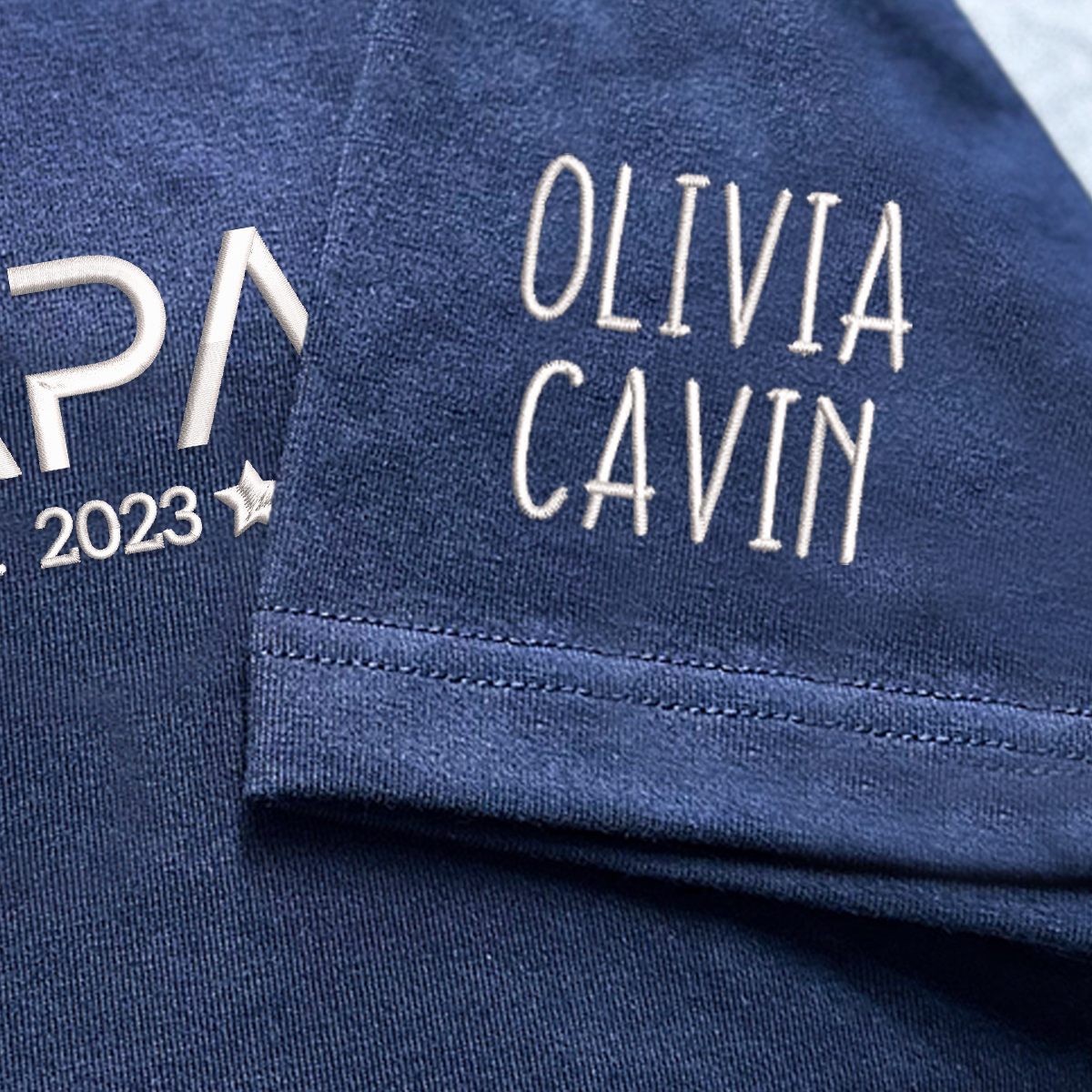 Personalized Papa With Kids Embroidered TH T-Shirt