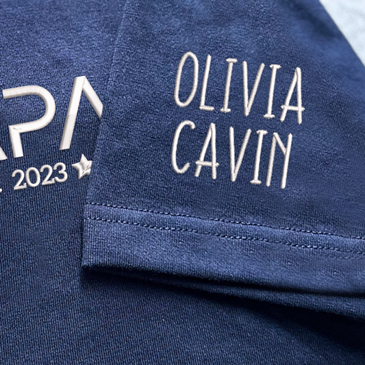 Personalized Papa With Kids Embroidered TH T-Shirt