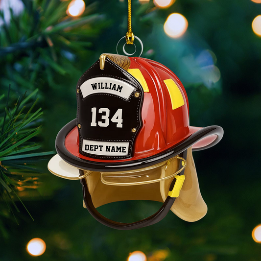Custom Firefighter Ornament – Personalized Helmet Design with Name, Badge Number & Dept Name 2025 Ornament
