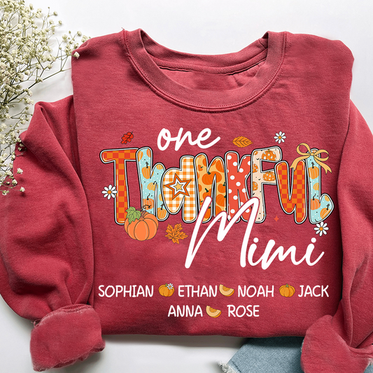 One Thankful Mimi Sweatshirt, Custom Gifts for Grandma and Grandchild Pumkins