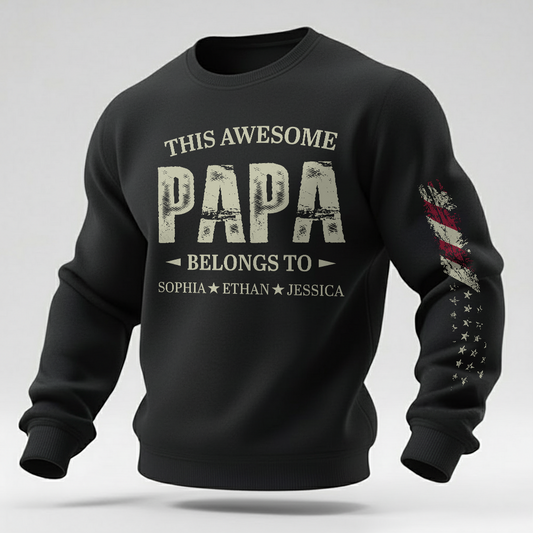 Personalized Papa Sweatshirt This Awesome Papa Belongs To with Custom Names, Proud Family Crewneck