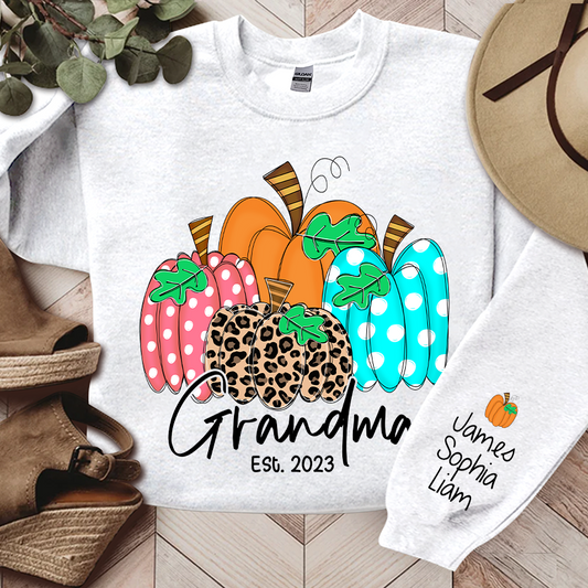 Grandma Est Pumpkin Fall Autumn, Custom Grandma & Kids Sweatshirt, Grandma Gift TH