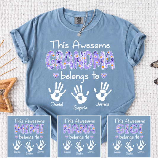 Comfort Colors This Awesome Grandma T Shirt with Handprints, Personalized Family Gift for Grandma