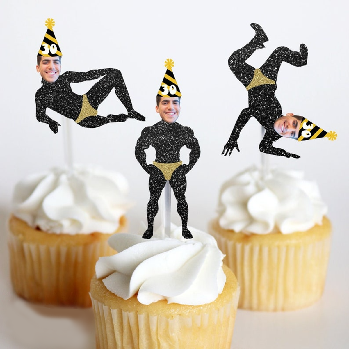 Funny Birthday Party Decorations, Birthday Twerk Face Cupcakes, Custom Birthday Photo Face Toppers, Personalized Birthday Toppers, Any Age