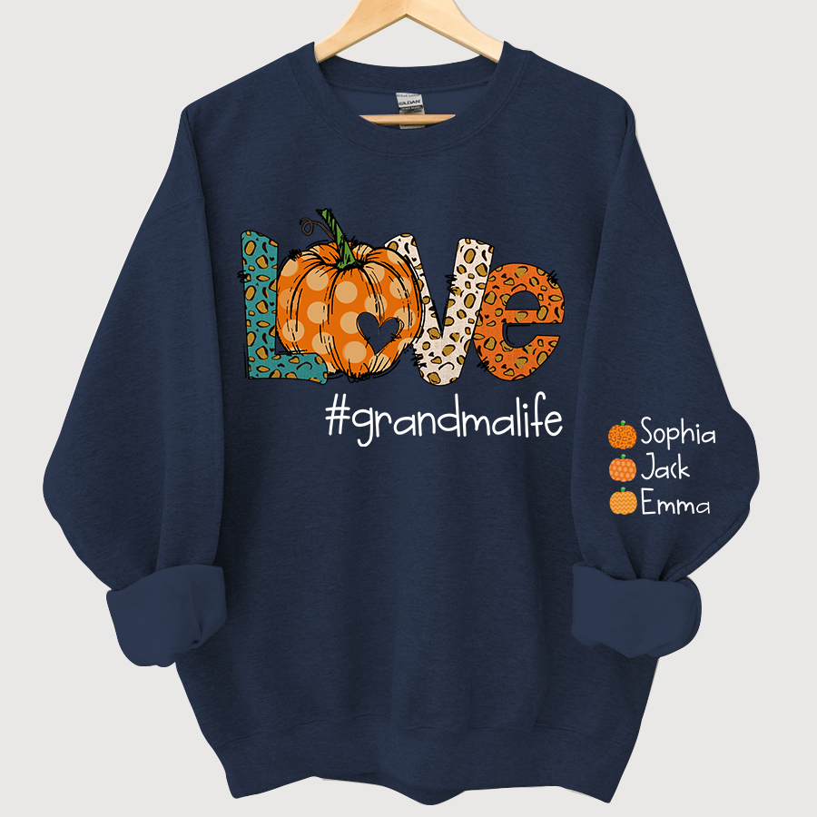 Love grandmalife Leopard ,Pumpkin Fall Personalized Autumn Sweatshirt