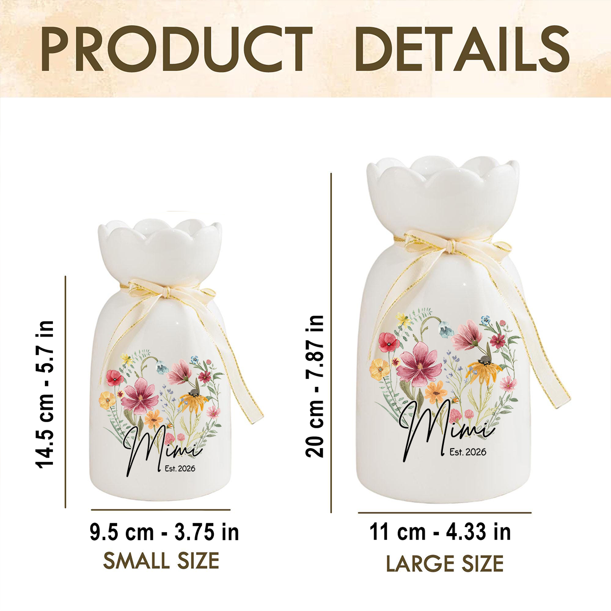 Custom Mimi Flower Vase, Personalized Ceramic Vase with Family Names, Ideal Gift for Nana