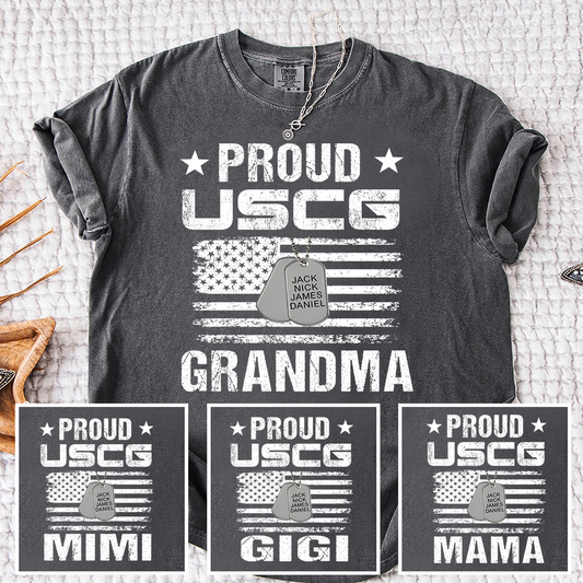 Comfort Colors® "Proud USCG Grandma" T-Shirt, Custom Military Grandma Shirt with Dog Tags, Personalized Family Shirt, Gift for Mother’s Day, Birthday