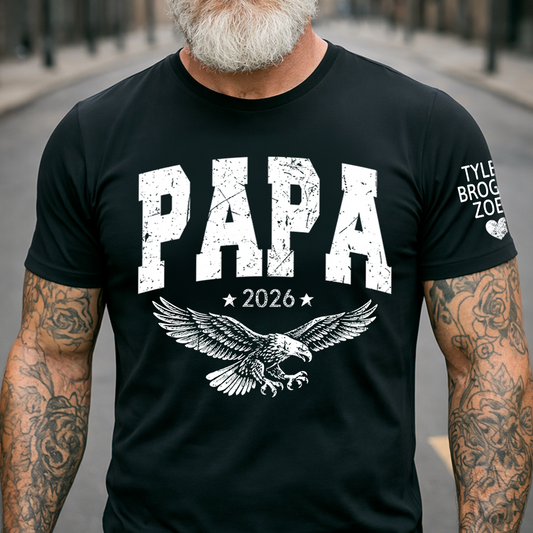 Custom Papa T-Shirt, Personalized Distressed Patriotic Eagle Design Father's Day Tee