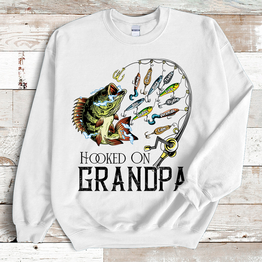 Personalized Hooked On Grandpa Fishing With Kids Name Sweatshirt