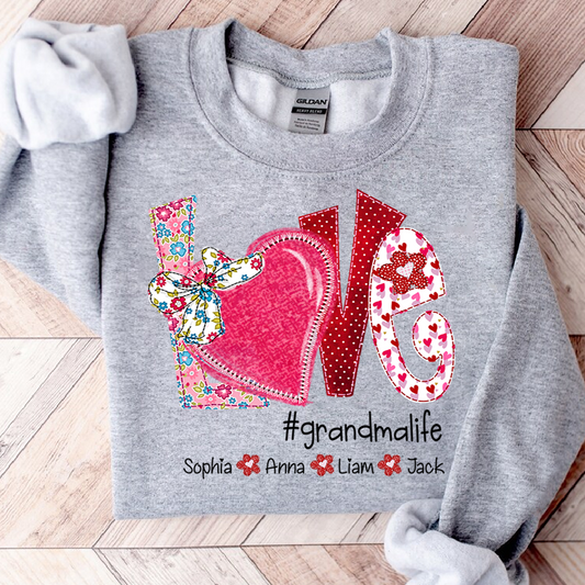 Personalized Love Grandma Sweatshirt, Valentine Heart Bow Gift for Grandma