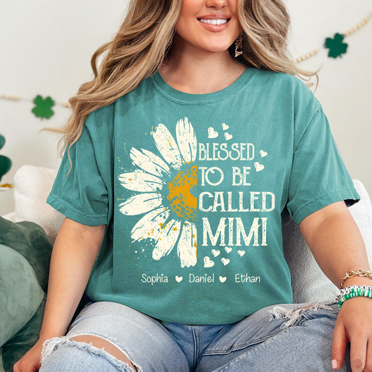 Comfort Colors Blessed To Be Called Mimi Shirt, Custom Grandma Daisy Tee with Kids Names, Personalized Family Flower Shirt for Women Mothers Day Christmas Birthday