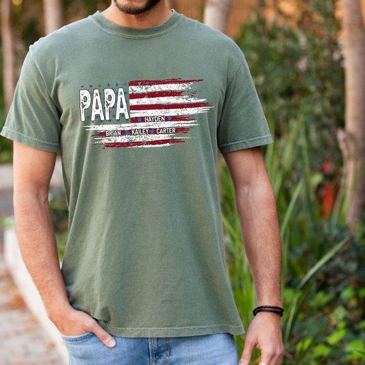 Comfort Colors® Father Day Shirt, Papa Ands Grandkids Flag American