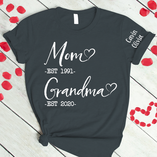 Custom Mom Grandma Est With Grandkids T-Shirt, Personalized Mother's Day Shirt For Mom Grandma Mimi Nana Gigi Gaga