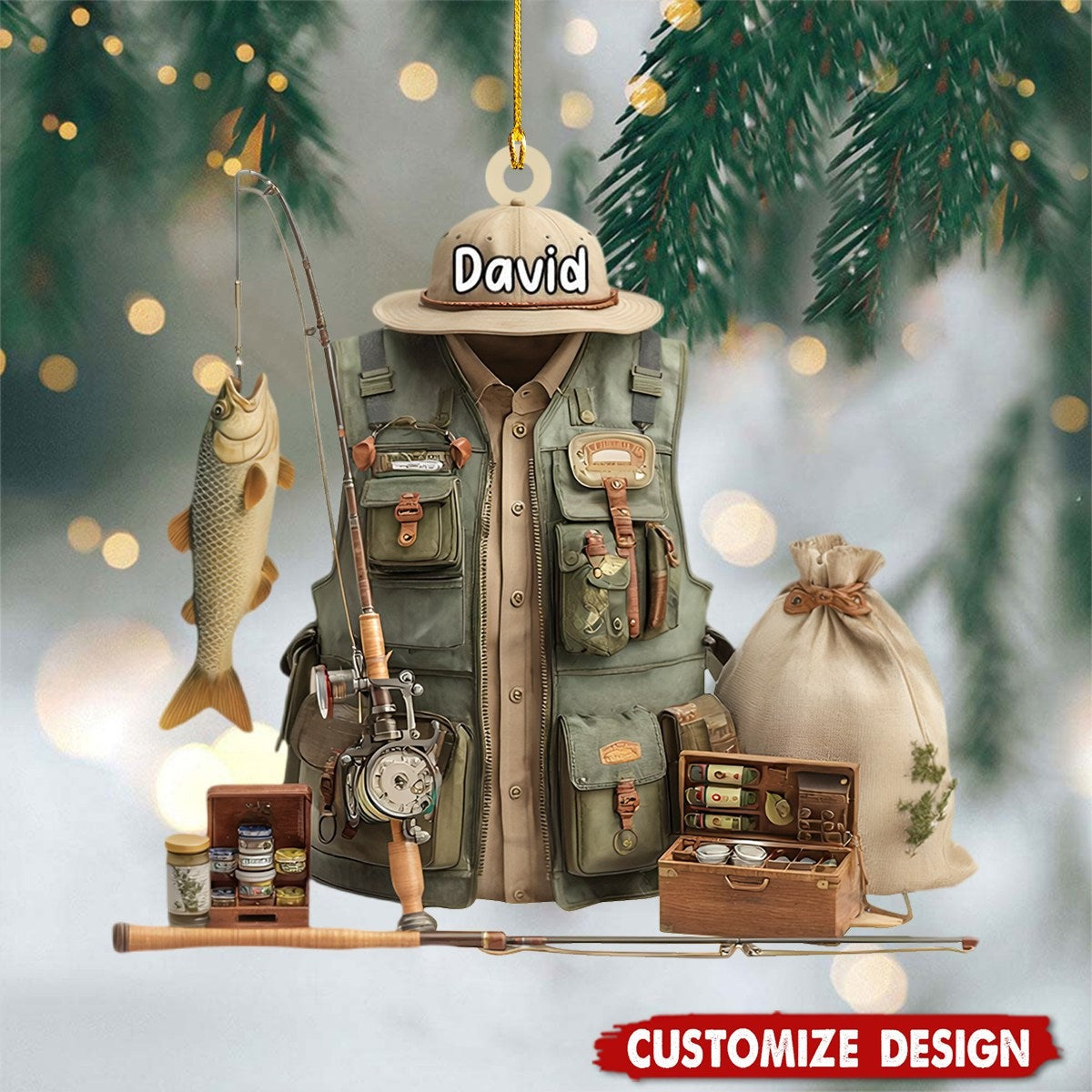 Personalized Fishing Ornament – Custom Name Fisherman Christmas Ornament Gift for Dad or Grandpa Ornament