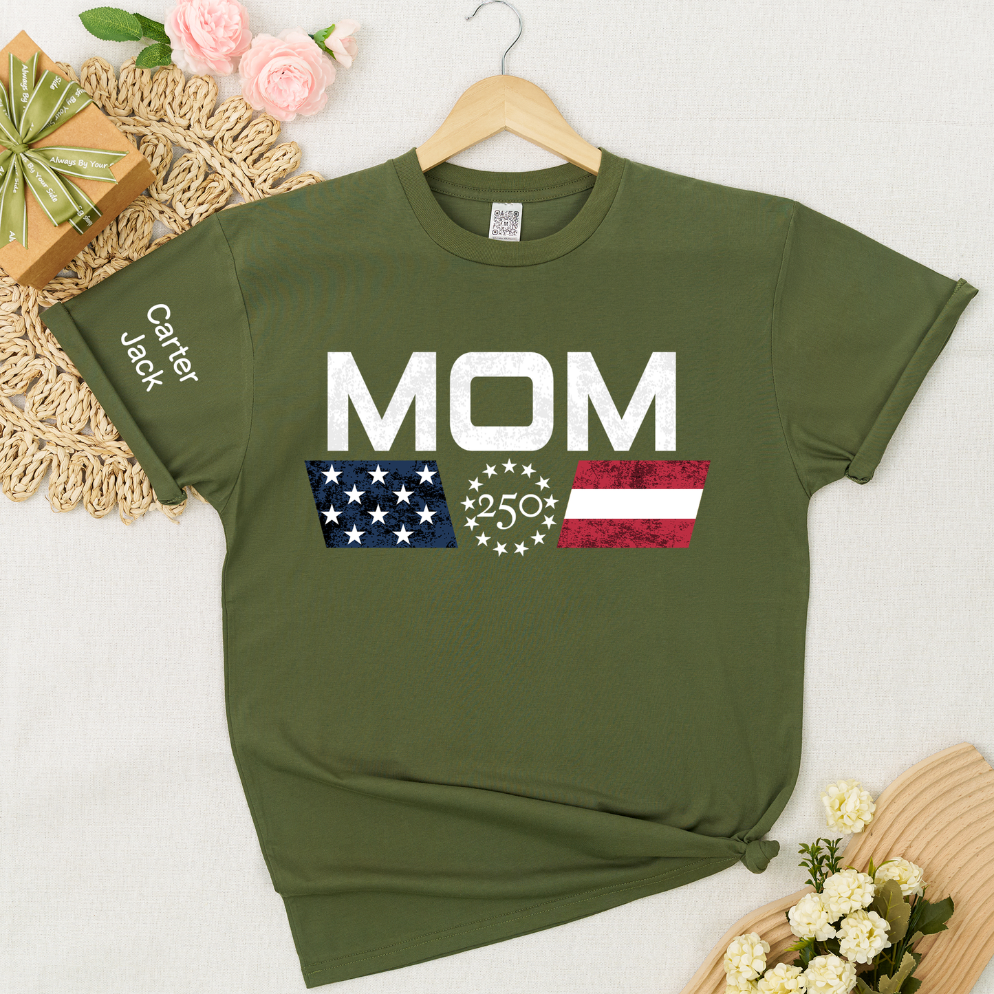 Personalized Mom America's 250th Anniversary Shirt, Custom Kids Names Sleeve Tee, Patriotic USA 1776-2026 Independence Day Gift
