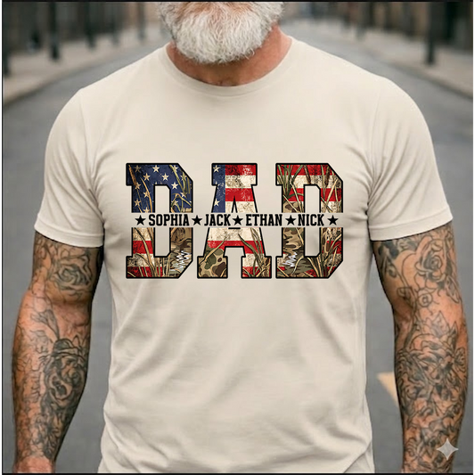 Personalized Dad T-Shirt – Custom KidNames Patriotic USA Gift for Daddy Papa