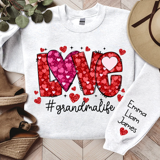 Love Pink Valentine Grandma Life, Custom Grandma And Kids, Grandma Gift TH Sweatshirt