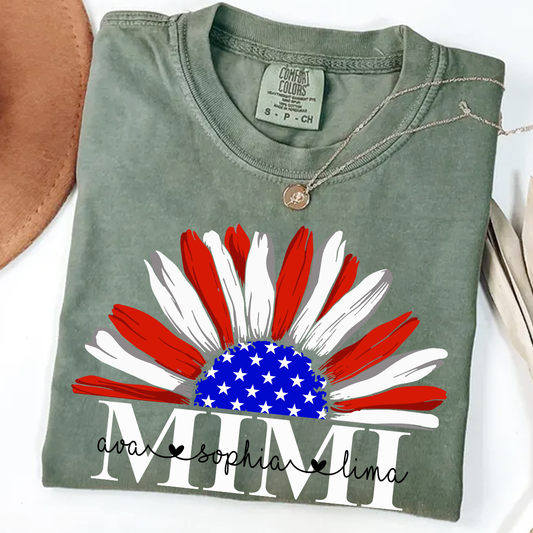 Comfort Colors® Custom Mimi And Grandkids – USA Flag Daisy Tee